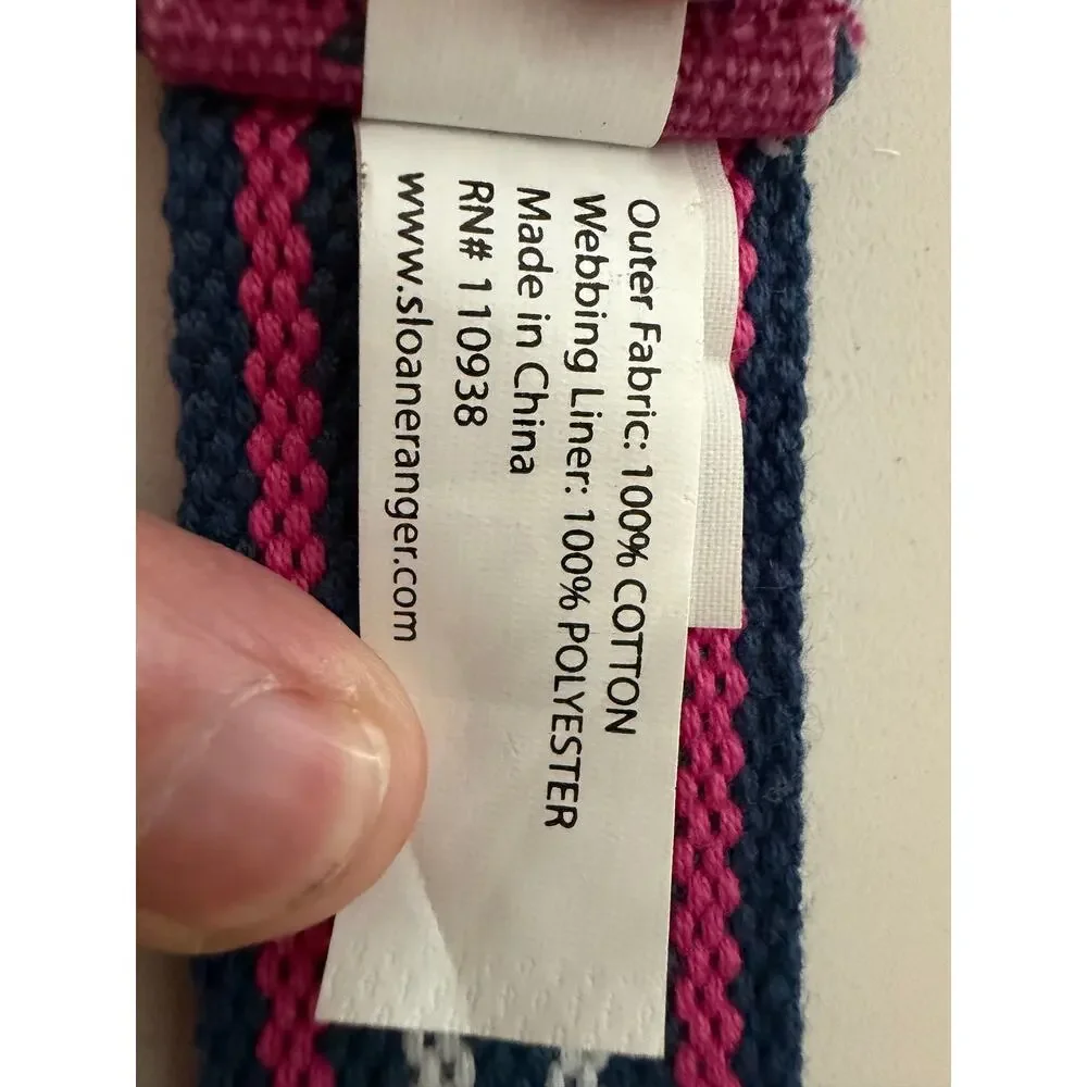 Sloane Ranger Reversible Owl D Ring Belt Pink Navy Cotton Web 40” Preppy